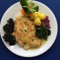 Chicken Francaise with an basil accent and lemon caper sauce. Italian inspired, saffron infused cauliflower and baby spinach.